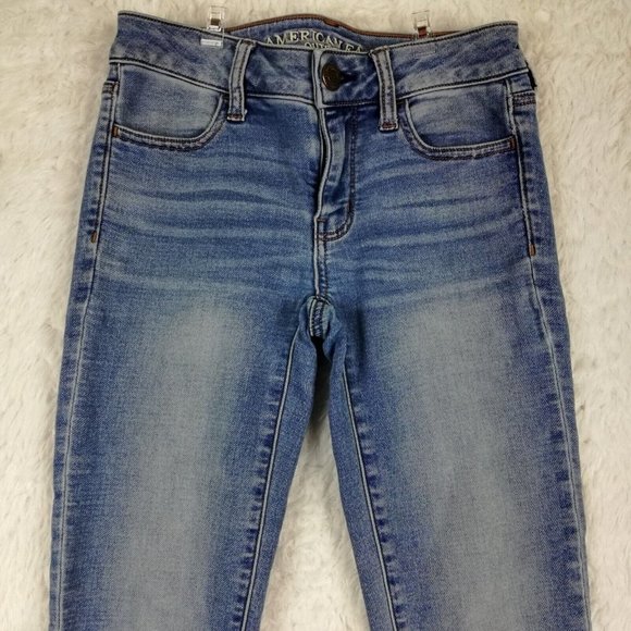 American‎ Eagle Womens Jeans Jeggings Blue Denim Light Wash Super Stretch 0 - Picture 3 of 13